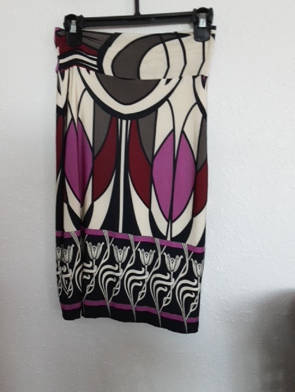Abstract Print Midi Skirt in Purple and Cream